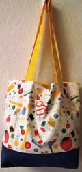 Handmade Sewing Theme Tote Bag - Needle & Thread Print - 12.5x11 inches