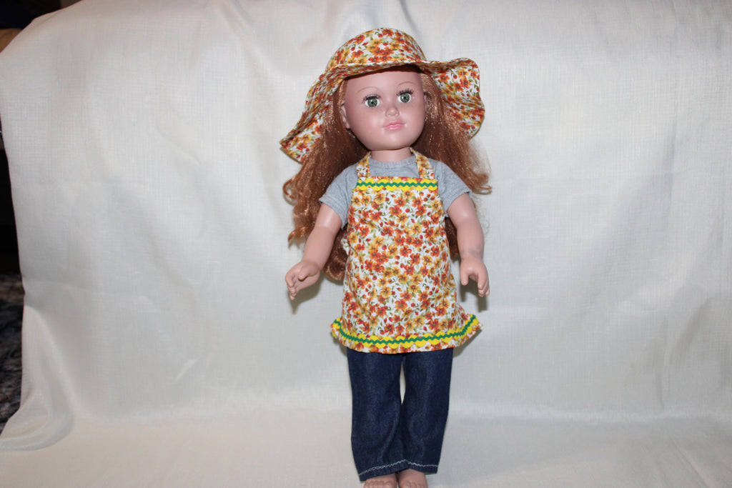 Handmade Apron, Hat & Bag Set for 18" Dolls - One of a Kind