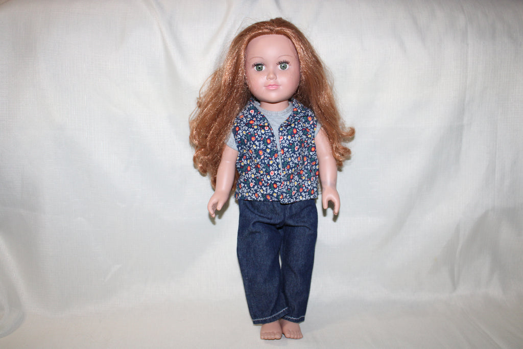 Handmade Flowered Vest & Jeans Set for 18" Dolls - One of a Kind