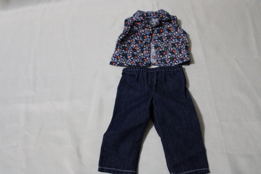 Handmade Flowered Vest & Jeans Set for 18" Dolls - One of a Kind