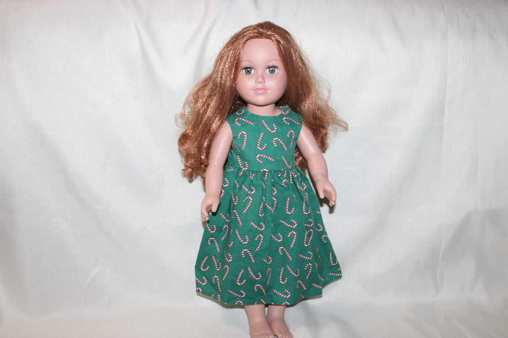 Handmade Green Candy Cane Dress for 18" Dolls - One of a Kind