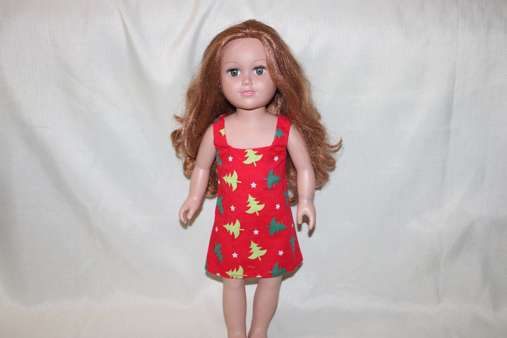 Handmade Red Christmas Tree Dress for 18" Dolls - One of a Kind