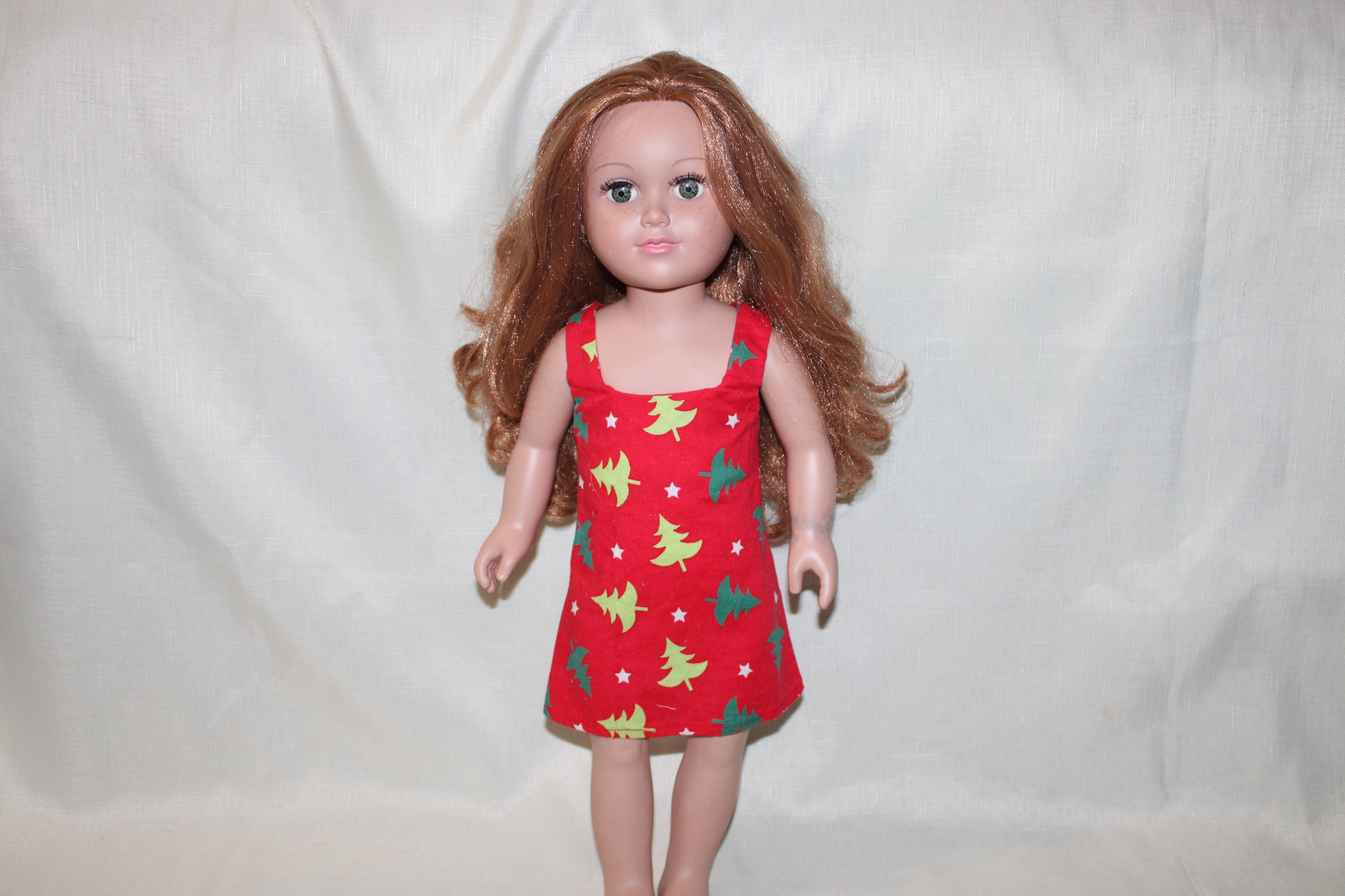 Handmade Red Christmas Tree Dress for 18" Dolls - One of a Kind