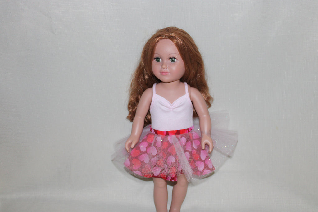 Handmade Heart Print Skirt for 18" Dolls - One of a Kind