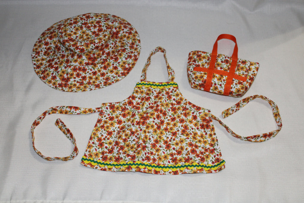 Handmade Apron, Hat & Bag Set for 18" Dolls - One of a Kind