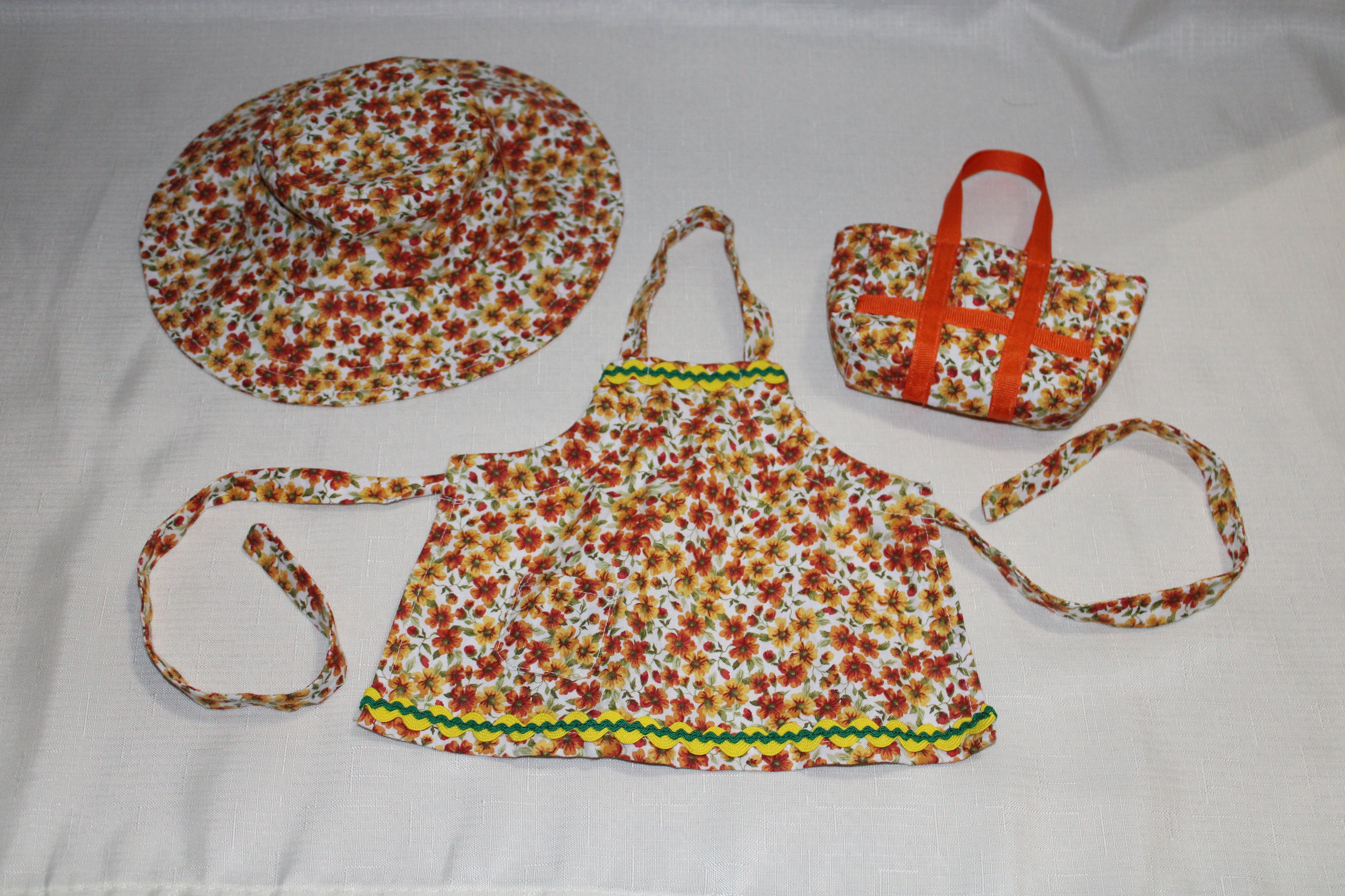 Handmade Apron, Hat & Bag Set for 18" Dolls - One of a Kind