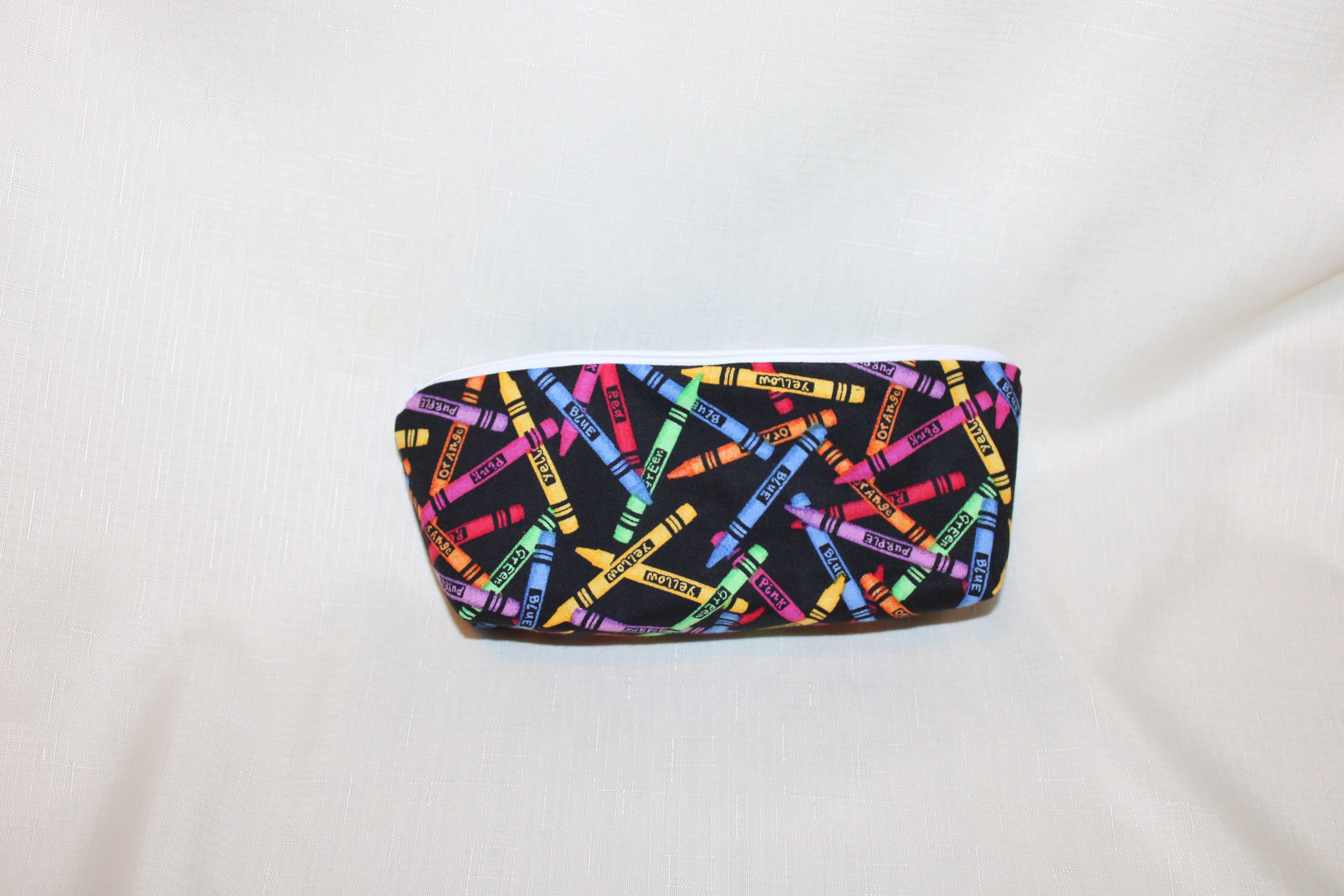 Handmade Small Zipper Bag - Crayon Print Cotton Fabric Pouch
