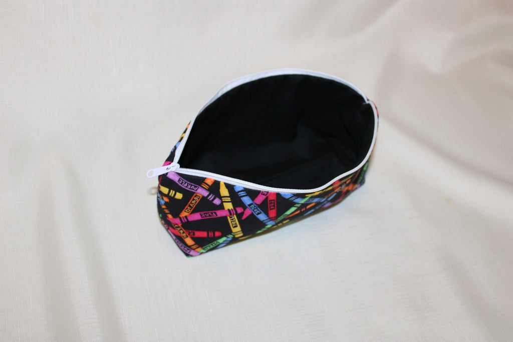 Handmade Small Zipper Bag - Crayon Print Cotton Fabric Pouch