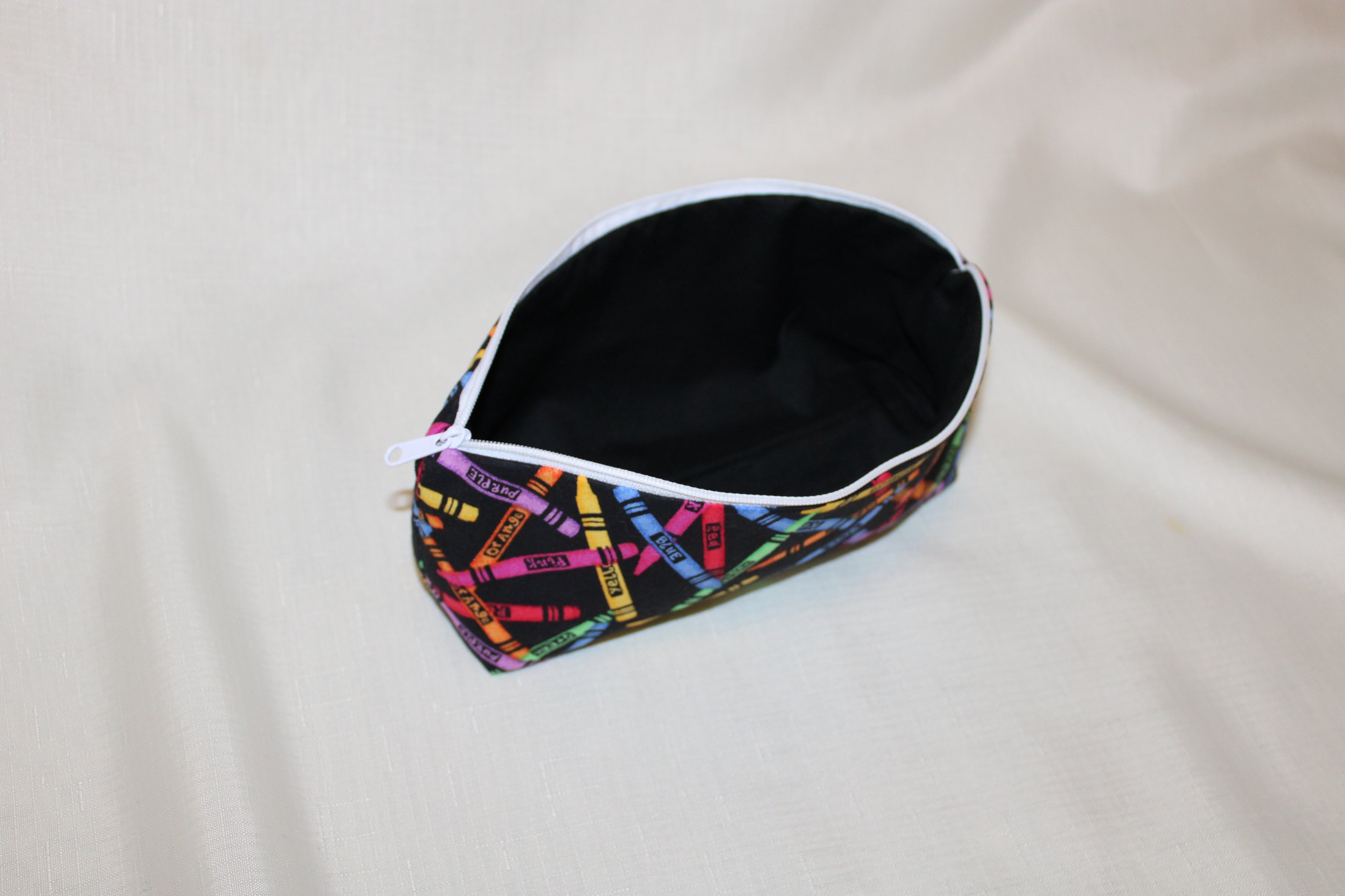 Handmade Small Zipper Bag - Crayon Print Cotton Fabric Pouch