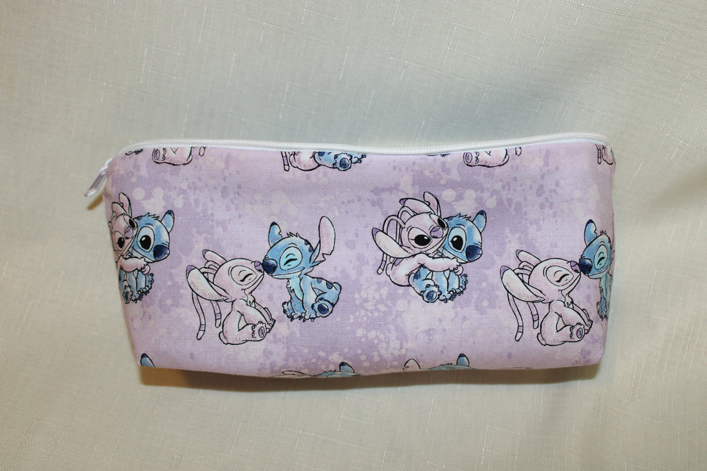 Handmade Lilo & Stitch and Angel Zipper Bag - Purple Cotton Pouch