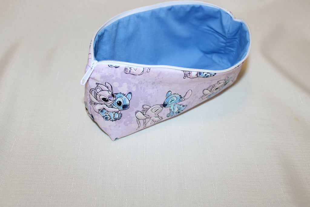 Handmade Lilo & Stitch and Angel Zipper Bag - Purple Cotton Pouch