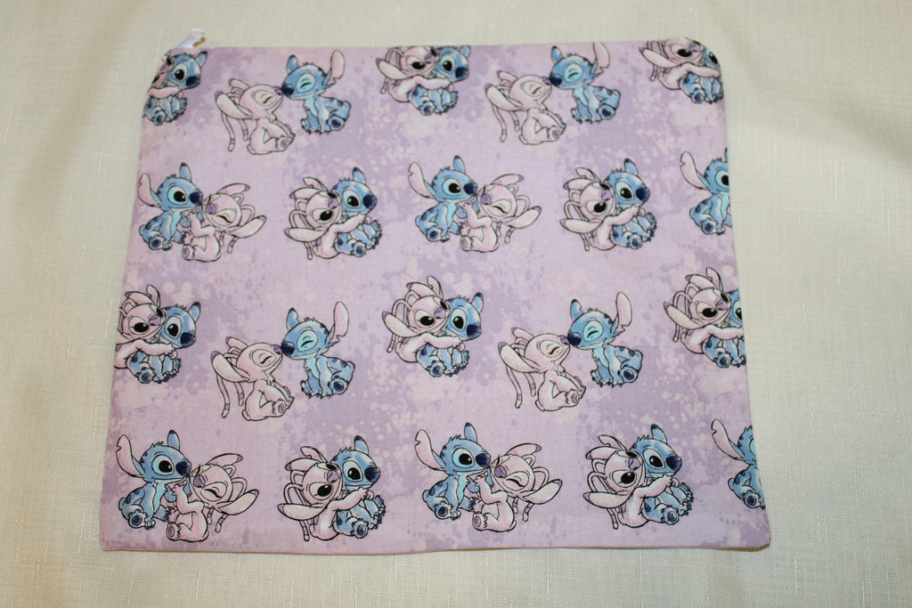 Handmade Large Lilo & Stitch and Angel Zipper Bag - Purple Pouch
