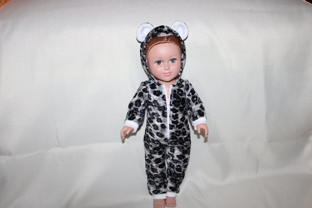 Handmade Black Leopard Print One Piece Outfit for 18 Inch Dolls - Minky Fabric