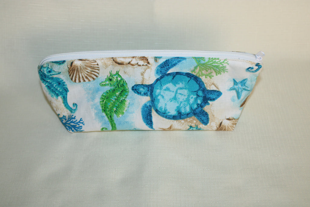 Small Ocean Zipper Bag | Turtle & Seashell Print