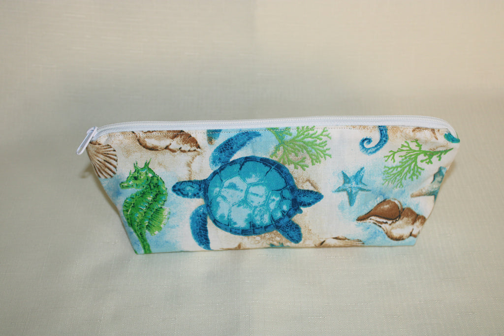 Small Ocean Zipper Bag | Turtle & Seashell Print