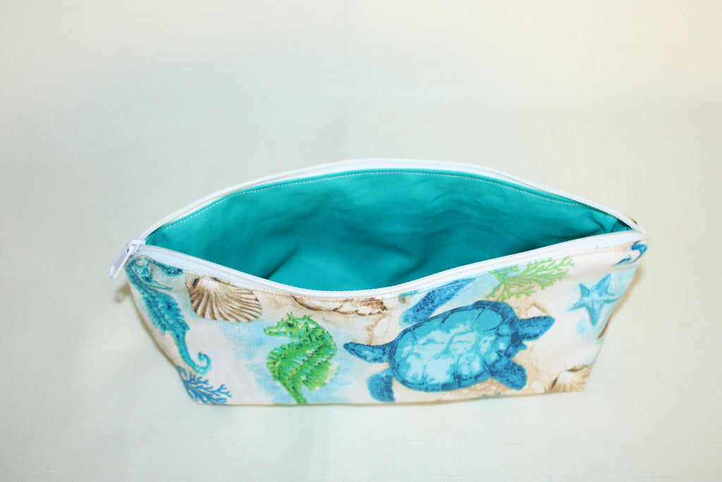 Small Ocean Zipper Bag | Turtle & Seashell Print